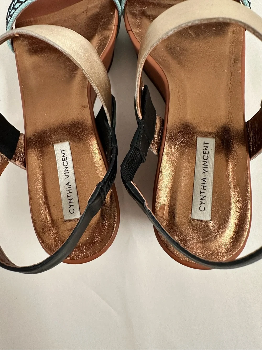 Cynthia Steffe Two-Tone Leather Slingback Platform Wedge Sandals Brown/Gold